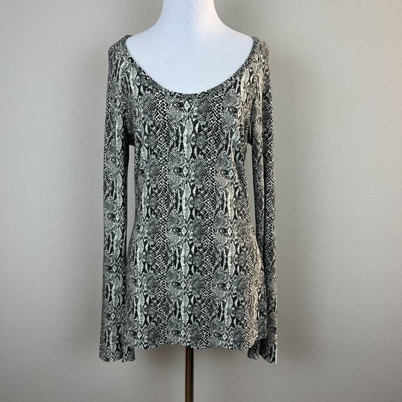 Norma Kamali Top‎ Medium Black White Python Snakeskin Print Long Sleeve Jersey - Picture 1 of 9